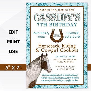 Cowgirl birthday party invitation